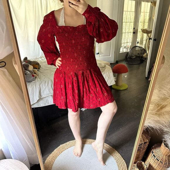Free People Women’s Medium Red Two Faces Longsleeve Mini Dress - Picture 2 of 7